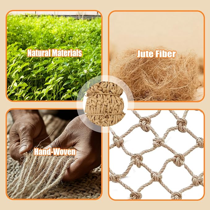 Jute Hemp Rope Net Balcony Safety Net for Kids Climbing Cargo Net Outdoor Playground Rope Net Safety Netting for Railings Stair Protection Net Indoor Outdoor Decorative Net