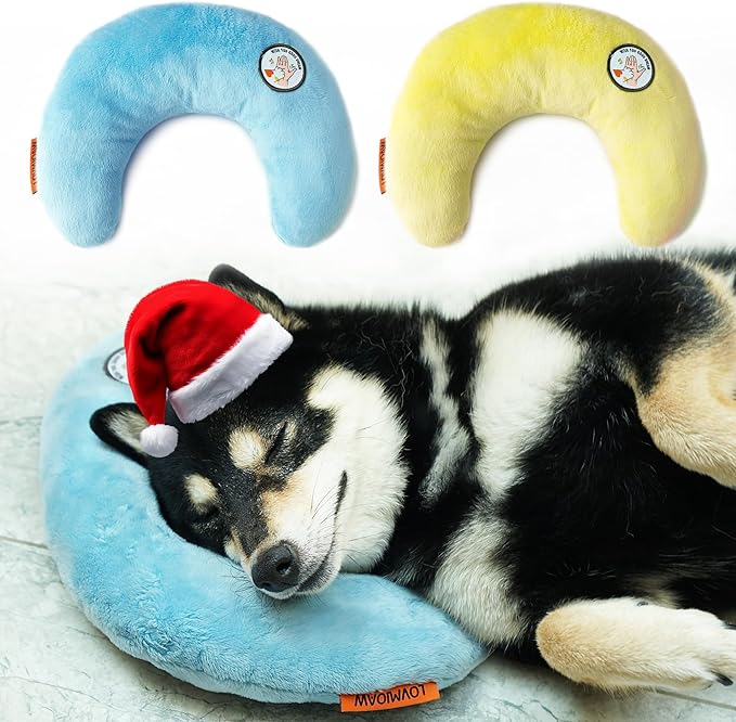 Cat Pillow, Dog Pillow, Claming Pillows for Small Dogs and Cats, Joint Relief Sleeping Improve Pet Neck Pillow， Deep Sleep Fluffy & Cozy Pet Calming Toy，Machine Washable(2 Pack(Blue&Yellow))