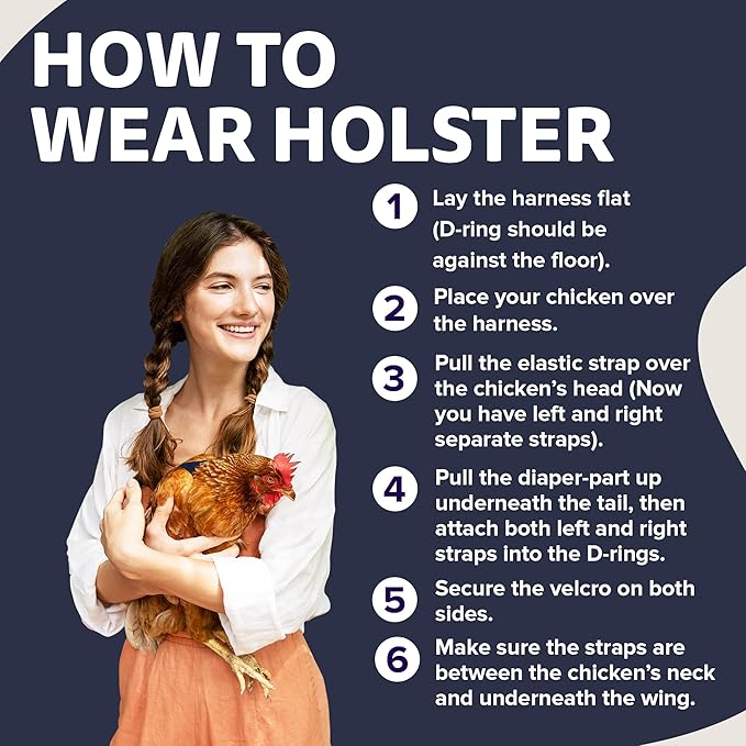 Hen Holster Bikini Diaper, Bird Diaper & Harness for Hens, Roosters, Ducks, Geese - with Removable Vinyl Liner, Adjustable Fit for Outdoor Adventures & Indoor Use - Easy to wear - S/M, Denim
