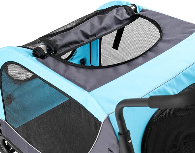 ClevrPlus 2-in-1 Pet Bike Trailer & Large Foldable Dog Stroller Pet Cart Carrier, Blue, 80 Lbs Capacity, Dog-Friendly Designs, Easy Folding Frame, Universal Bicycle Coupler, and Safety Flag