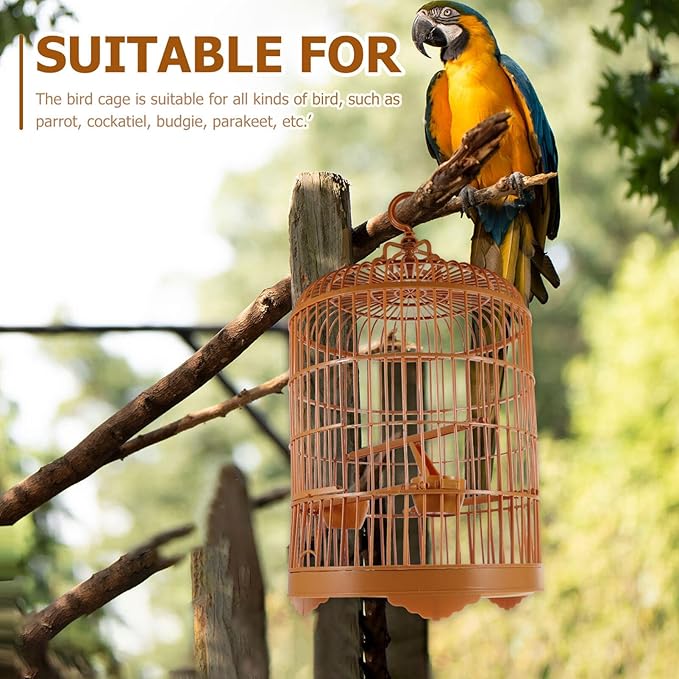 Round Bird Cage, 25cm Plastic Display Cage for Parrots & Cockatiels - Portable Hanging Birdcage with Feeder for Small Birds Finches Canaries Budgies 9.8" X 17.6",Yellow