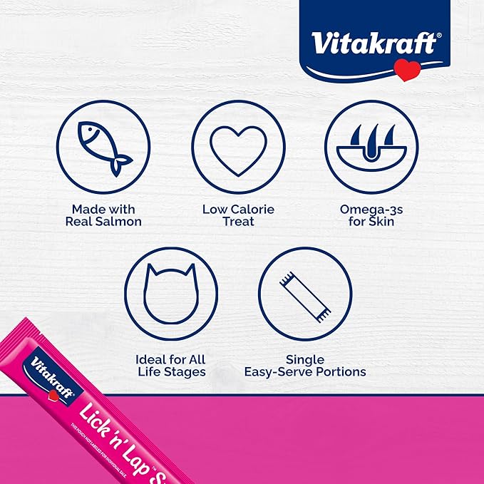 Vitakraft Lick 'n' Lap Snack Creamy, Cat Treat with Real Salmon, 80 Count