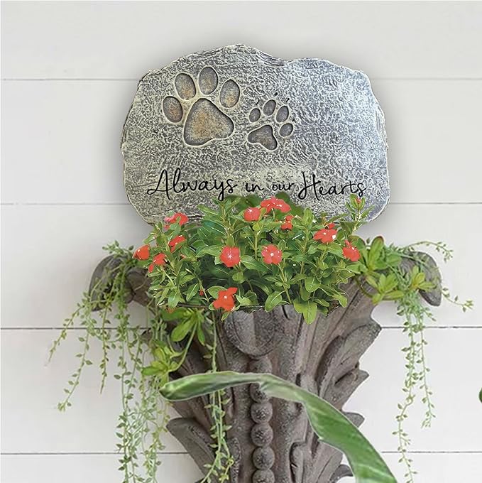 Lily's Home Pet Memorial Stone - Cat or Dog Grave Marker - Durable Waterproof Garden Memorial Stone for Indoor and Outdoor Use - Sympathy Gift for Pet Loss - Paw