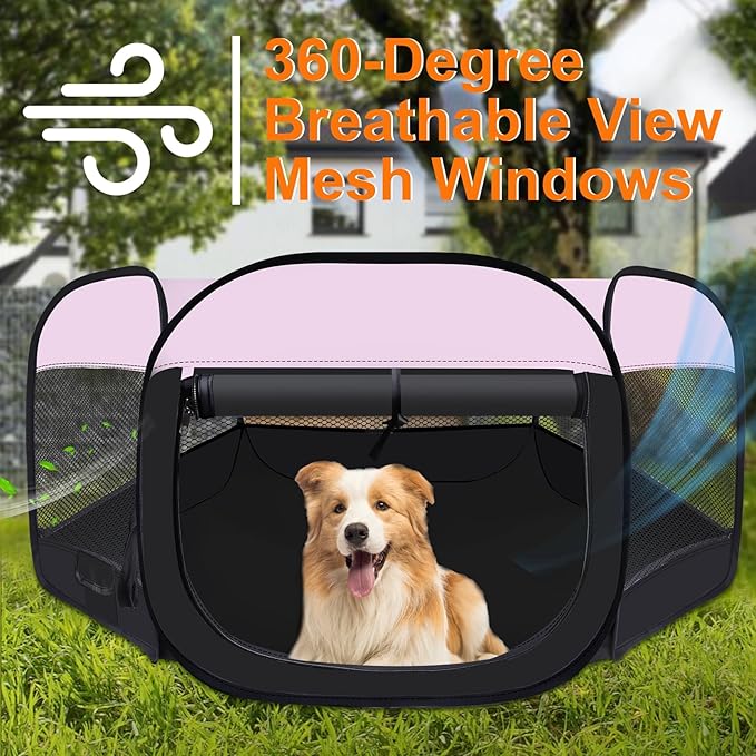 Dog Cat Playpen,Portable Pet Puppy Playpen,Rabbit Puppy Dog Play Pen for Indoors,Dogs Tent for Indoor Cats,Kitten Playpen,Collapsible Small Cats Crate Cage for Small Dogs with Carrying Case(Pink, L)