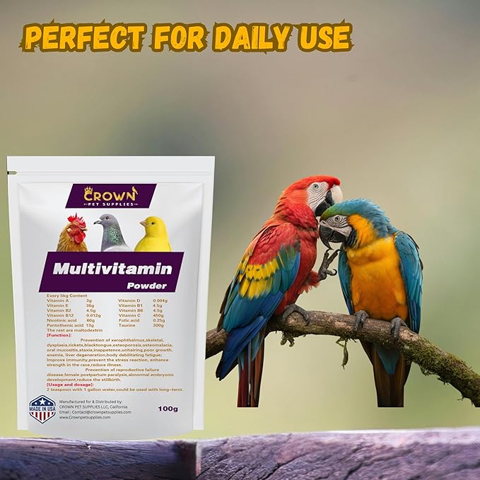 Complete Bird Multivitamin Supplement – All-in-One Formula with Essential Vitamins for Parrots, Canaries, Finches, Chickens, Ducks, Pigeons, and Poultry