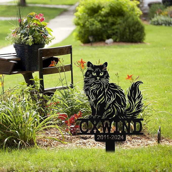 Custom Cat Grave Marker Outdoor, Personalized Metal Cat Memorial Grave Stake with Name and Date, Outdoor Waterrproof Cats Memorial Plaque