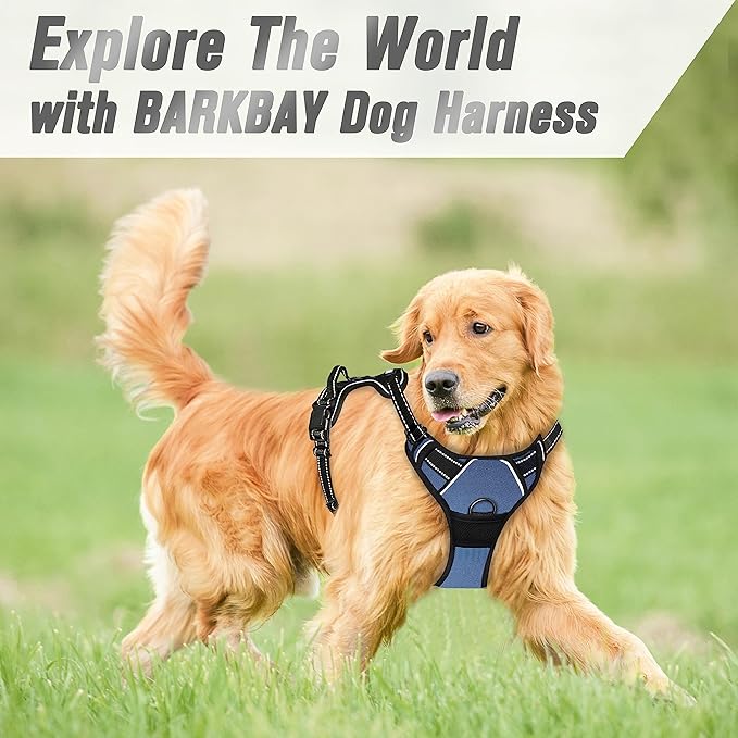 BARKBAY No Pull Dog Harness Front Clip Heavy Duty Reflective Easy Control Handle for Large Dog Walking(Navy,M)