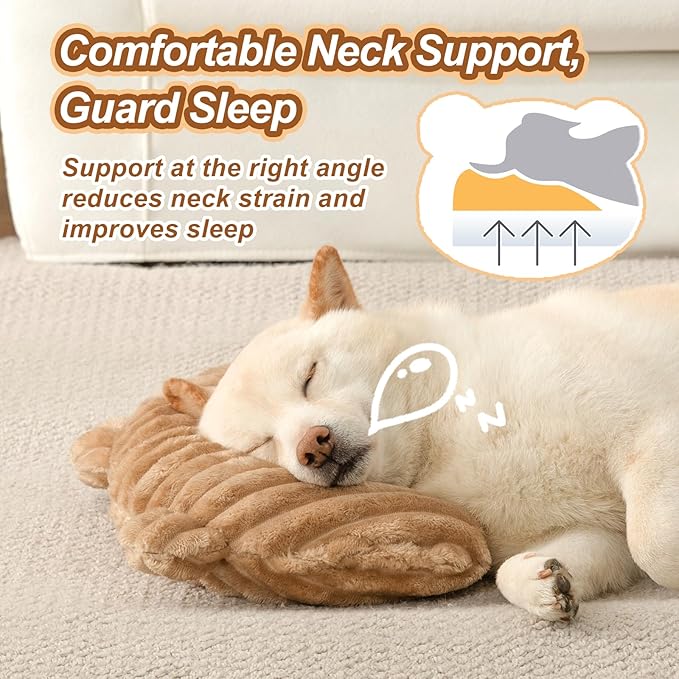 Jiupety Dog Calming Pillow, Soft and Neck-Friendly, Washable Pet Neck Pillows for Small Medium Large Dogs and Cats, 14" x 9", Coffee