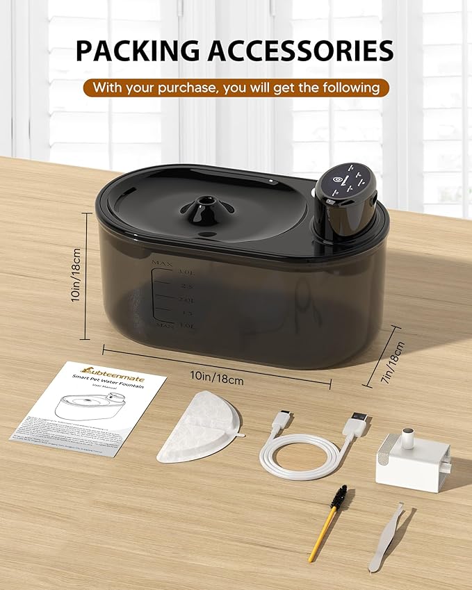 3.2L/108oz Wireless Cat Water Fountain, Dog Water Fountain, Pet Water Fountain with Motion Sensor, Rechargeable and Easy to Clean, Battery Operated Cat Water Fountain with 1 Filters for Cat Inside,Dog