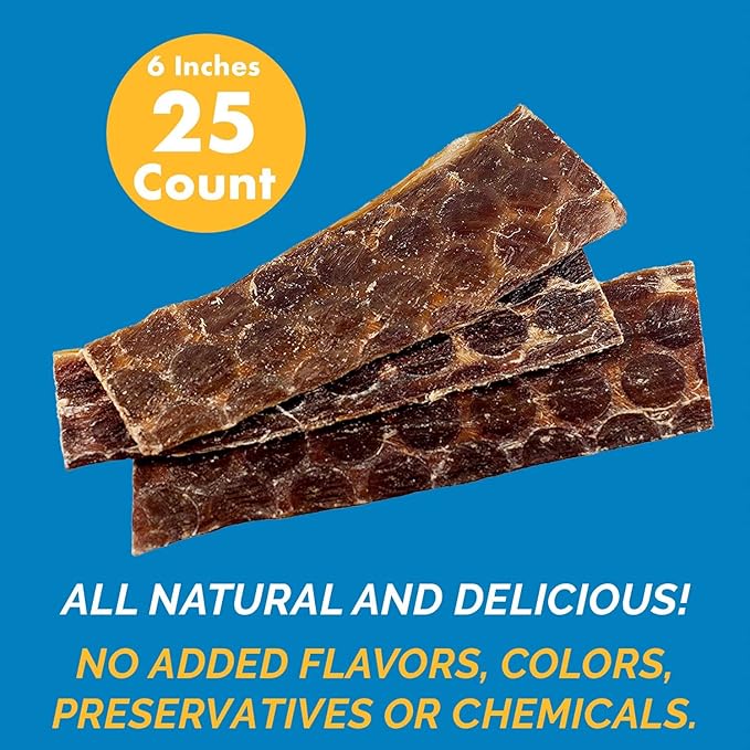 123 Treats - Esophagus Dog Treats (6 Inches - 25 Count) 100% Natural Gullet Sticks for Dogs Flat - Beef Jerky Dog Treats Strips Free of Preservatives, Hormones & Antibiotics