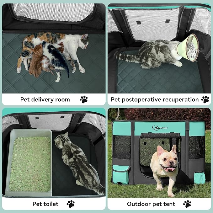 Dog Playpen,Cat Pet Puppy Pen,Portable Playpens for Dogs Indoor Outdoor Travel Camping Use,Foldable Dog Kennel Tent Crate for Rabbit Small Animals with Carrying Case (Green, Large)