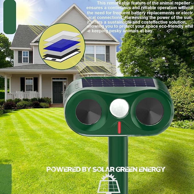 Cat Repellent Outdoor - Animal Repellent Ultrasonic Outdoor - Motion Activated & Waterproof, Stray Cat, Raccoon, Squirrel Deterrent for Yard, Garden - Humane Animal Repeller with Dual Ultrasonic