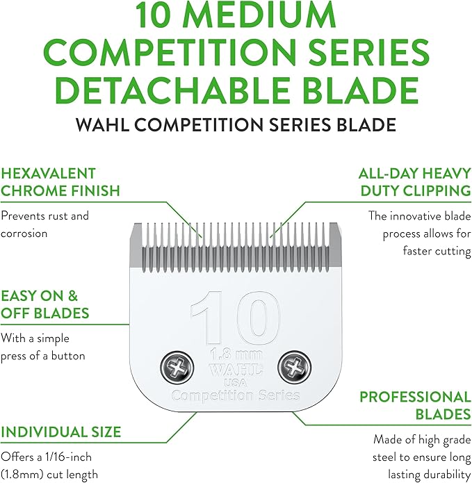 Wahl Professional Animal 10 Medium Competition Series Detachable Blade with 1/16-Inch Cut Length (2358-100)