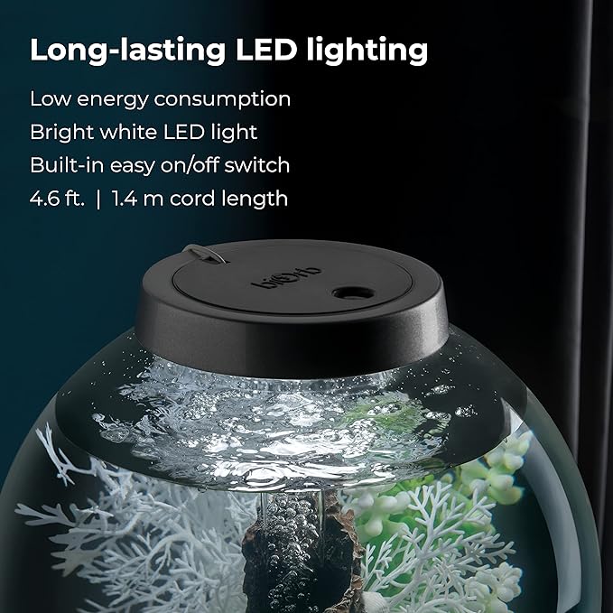 biOrb Classic 15 Acrylic 4-Gallon Aquarium with White LED Lights Modern Compact Tank for Tabletop or Desktop Display, Silver-Trimmed Tank