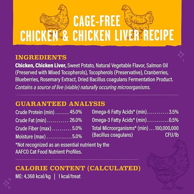 Stella & Chewy's Meowfulls Freeze Dried Cat Treats - Chicken & Chicken Liver Recipe - Raw Protein with Probiotics & Salmon Oil - 1 Calorie Per Treat - 1.5 oz