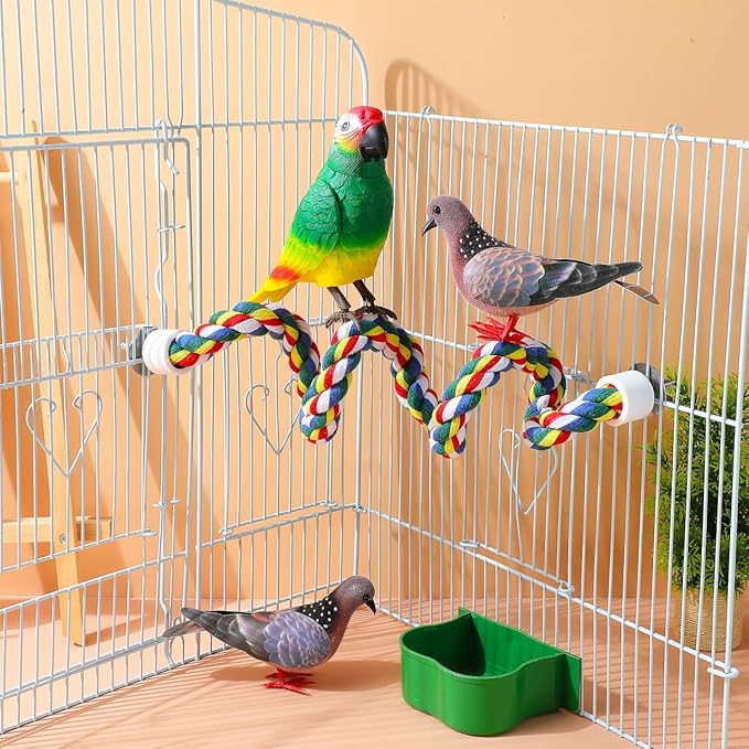 Colorful Bird Rope Perch Stand, Birdcage Swing Spiral Toys, Bird Climbing Standing Bungee Rope Perches Chew Toys Cage Accessories for Cockatiels Parrots Birds (24 inch /60 cm)