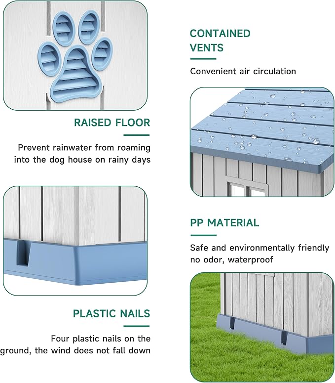 DRATO Dog House Indoor Outdoor for Small to Large Sized Dogs Indoor Outdoor Doghouse Large Shelter with Elevated Floor, Easy to Assemble (Blue, 38Inch(37.8 * 40.87 * 38.82))