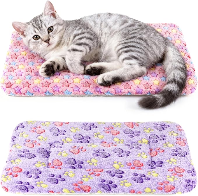 2 Pack Cat Blankets for Indoor Cats, Ultra Soft Reversible Mat, Fluffy Flannel Blanket for Small Dogs and Cats, Washable Pet Pad