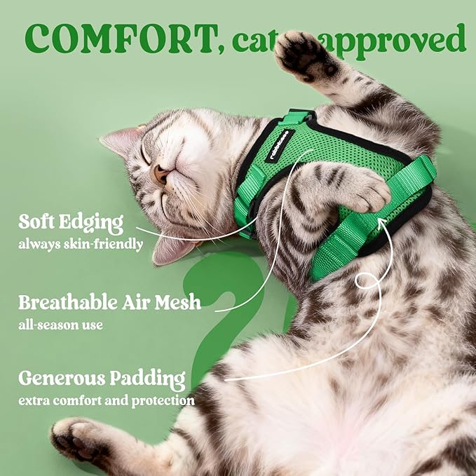 rabbitgoo Cat Harness and Leash for Walking, Escape Proof Soft Adjustable Vest Harnesses for Cats, Easy Control Breathable Reflective Strips Jacket, Grass Green, XS