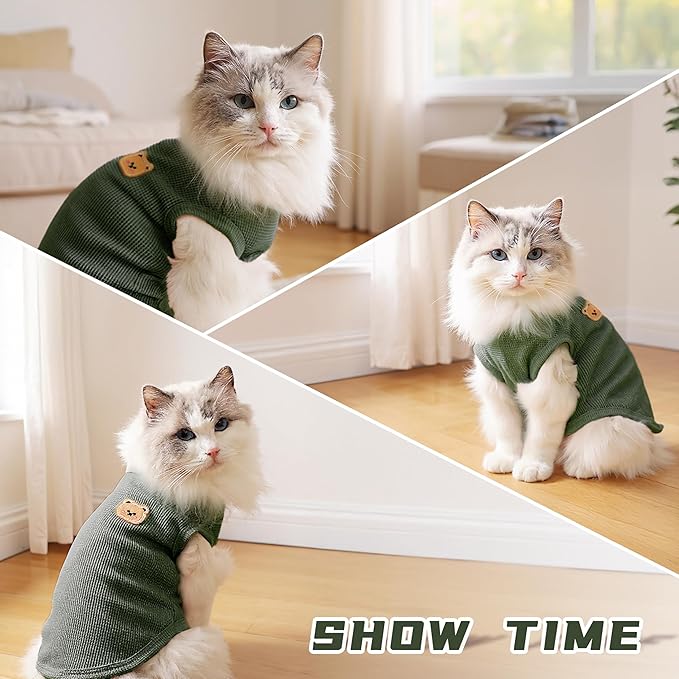 Waffle Knit Cat & Dog T Shirt for Small Dogs, Stretchable Puppy Shirt for Sphynx Cats & Small Breeds, Pet Clothes | Breathable Summer/Winter Apparel for Newborn(3PCS Medium)