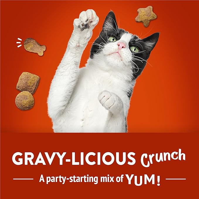 Purina Friskies Party Mix Gravy-Licious Crunch Chicken and Gravy Flavors Cat Treats - 30 oz Canister