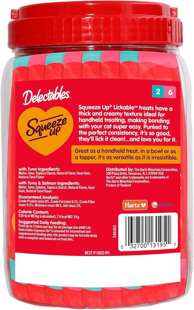 Delectables Squeeze Up Seafood Variety Pack, Creamy Squeezable Puree, Lickable Wet Cat Treats, Grain-Free, No Added Fillers, 0.5 Ounces Tube, 40 Tubes Total