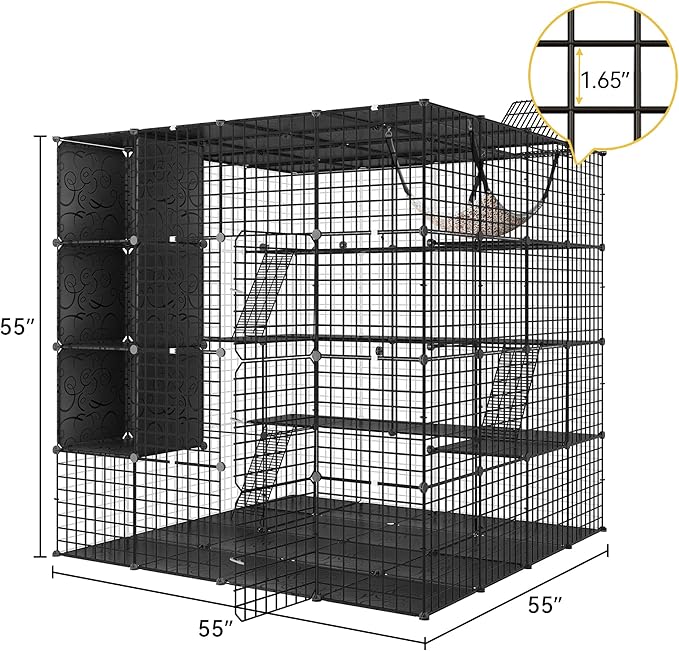 DWVO Large Cat Cage with Storage Cube, 4 Tiers DIY Indoor Cat Enclosures Metal Cat Playpen Catio with Large Hammock for 1-4 Cats
