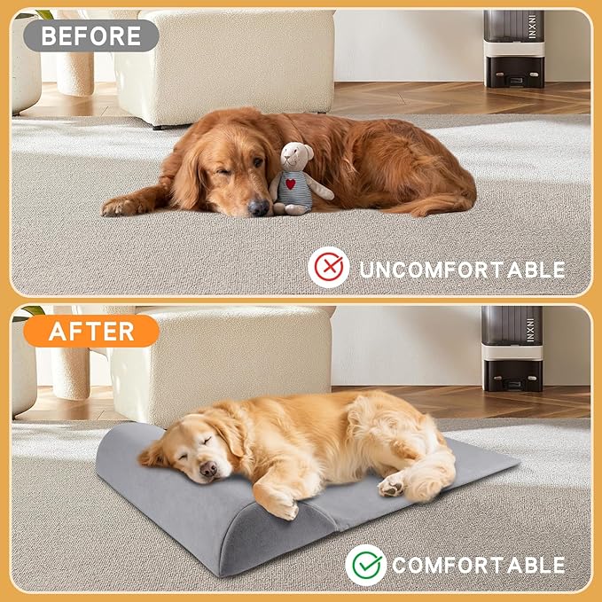Dog Bolster Pillow for Large Dog, Benefit for Cervical Vertebra and Neck, Headrest with High Resilience Foam, Easy to Carry, Machine Washable Cover＆Easy to Clean, Light Grey(Large)