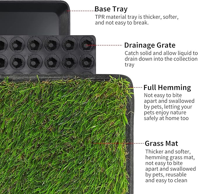 Dog Grass Pad with Tray,40''X27.5''Large Artificial Turf Grass Potty,XL Reusable 3-Layer Dogs Pee Potty Grass Pads, Easy to Clean Portable Dog Litter Box for Indoor/Outdoor Potty Training Toilet