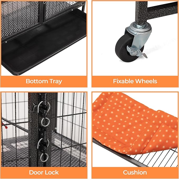 Cat Cages Indoor,4-Tier Ferret Cage, Large Wire Crates with Hammock, Cat Enclosure with 2 Ladders, Cat Kennel with Wheels for Kitten, Guinea Pig, Rabbit, Chinchilla, Black