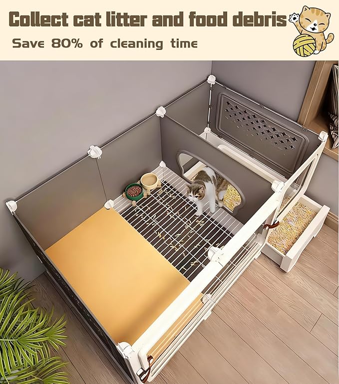 Cat Cage Cat Enclosure with Litter Box & Clear Sliding Door, Expandable Cat Playpen, Detachable Metal, Cat Cage Indoor and Outdoor, Ferret Cage, Rabbit Cage (Two Layers with Storage Space)
