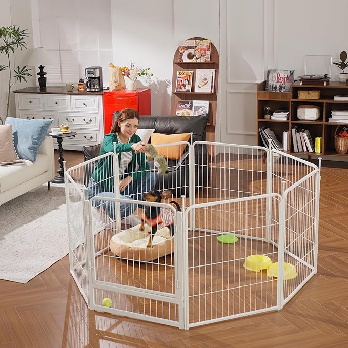 SunsGrove Indoor Dog Playpen, 45 Inch 2 Panels Play Pen for Large Dogs, Easy Setup Anti-Rust Pet Fence, White