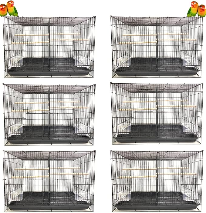 Lot of 6 Aviary Breeding Finch Aviary Canary Flight Bird Cage with Center Divider 24" x 16" x 16" (Black)