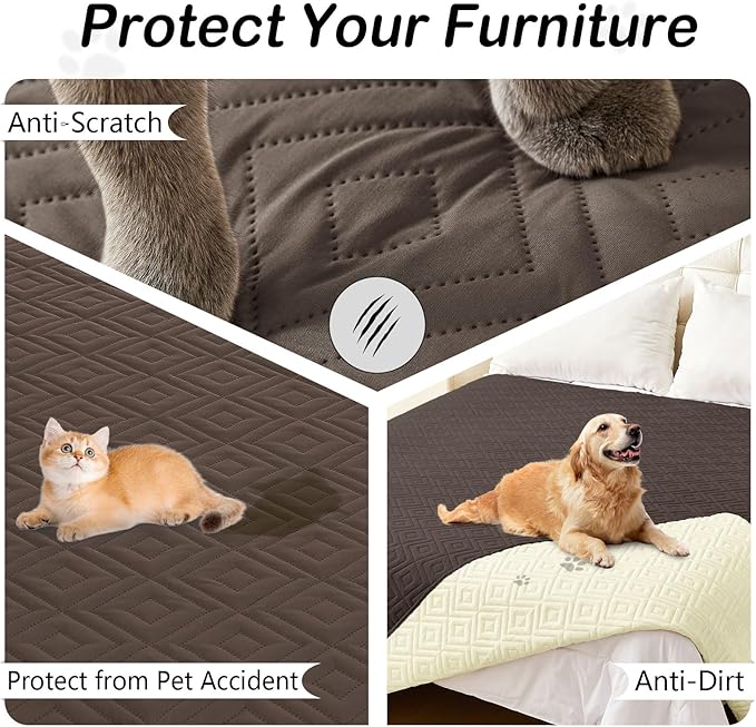 hyha Waterproof Dog Blanket, Soft Dog Bed Cover Pet Blankets, Waterproof Sofa Couch Cover for Dogs Washable, Reversible Pet Couch Covers for Sofa Furniture (68x82 Inch, Chocolate/Beige)