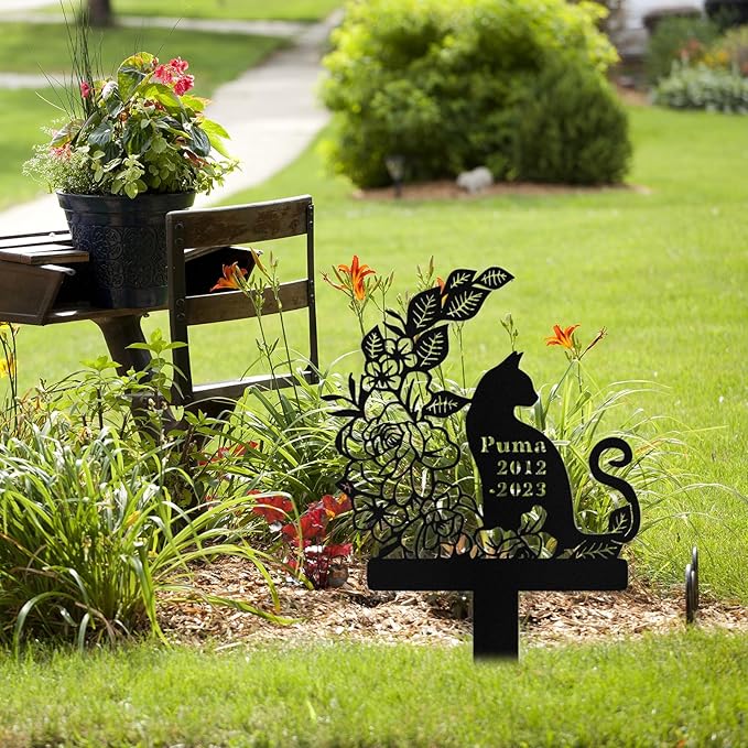Custom Cat Grave Marker Outdoor, Personalized Metal Cat Memorial Grave Stake with Name and Date, Outdoor Waterrproof Cats Memorial Plaque
