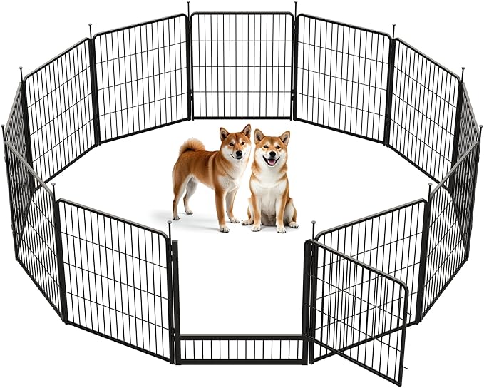 SunsGrove Dog Playpen Outdoor, Heavy Duty 32 Inch 12 Panels Dog Playpen for Small and Medium Dogs, Free and Safe Play Dog Fence Indoor, Black