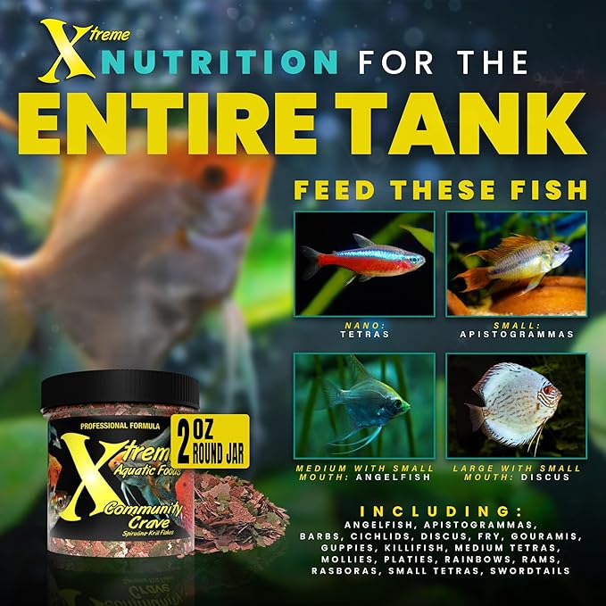 Xtreme Community Crave Flake - Krill & Spirulina Blend for Vibrant Colors, Immune Support and Digestive Health, Tropical & Freshwater Fish Nutrition – Premium Community Aquarium Food (2oz)