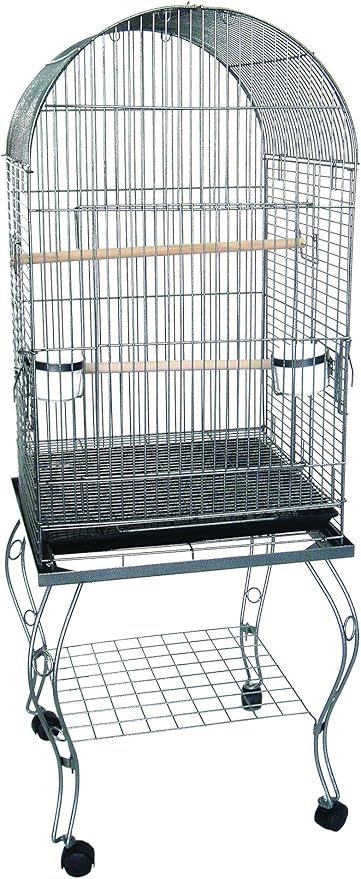 YML 20-Inch Dometop Parrot Cage with Stand, Antique Silver