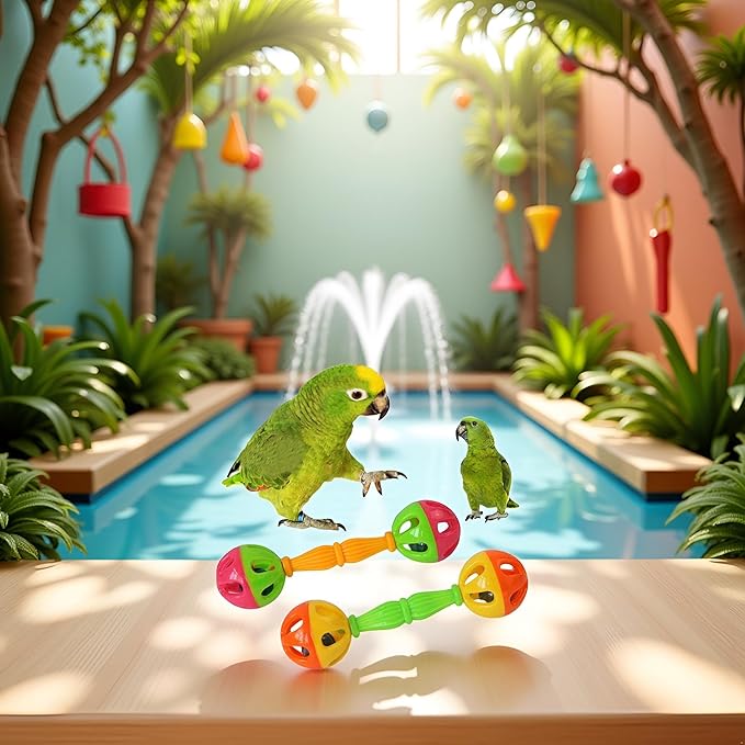 2 Pcs Bird Parrot Toy Rattle Birds Fun Exercise Plastic Double-Headed Bell Pet Toys Small and Medium Birds Foraging Foot Toy,Bird Toys, Pet Supplies