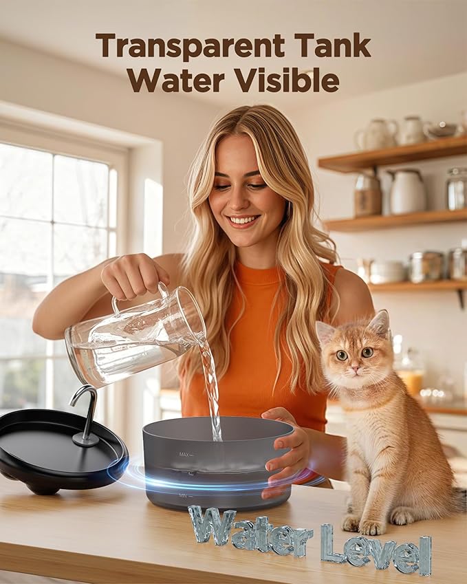 Cat Water Fountain for Cats Inside: Pet Water Fountain - Auto Cat Drinking Fountain - Faucet Kitty Water Dispenser with LED Light - Silent Water Bowls for Small Animal - 2.4L Waterer with 9 Filters