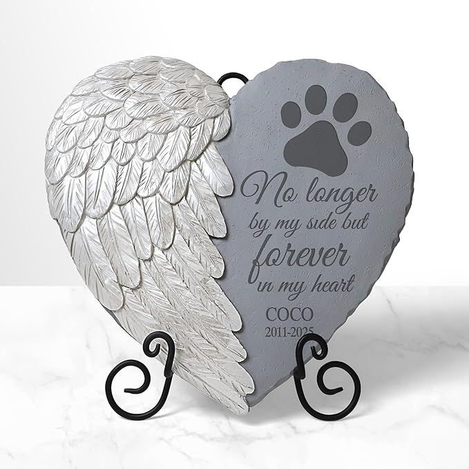 Let's Make Memories Pet Memorial Stone - Heart Angel Wing - Sympathy - Cat, Dog Garden Marker