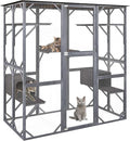 Tangkula Catio Outdoor Cat Enclosure Large, 71 Inch Outdoor Cat House Weatherproof with Asphalt Roof, Wooden Cat Cage Playpen with 7 Jumping Platforms & 2 Resting Boxes, Walk-in Cat Kennel Condo