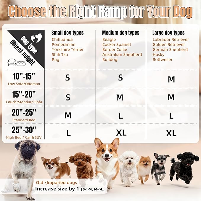 Dog Ramp for High Bed – 55" Extra-Long Wooden Pet Ramp with Soft Plush Fabric Cover & Safety Rails 16”–28”Adjustable Height for Tall Beds, Non-Slip Wide 17.7" Surface – Supports Large Dogs up