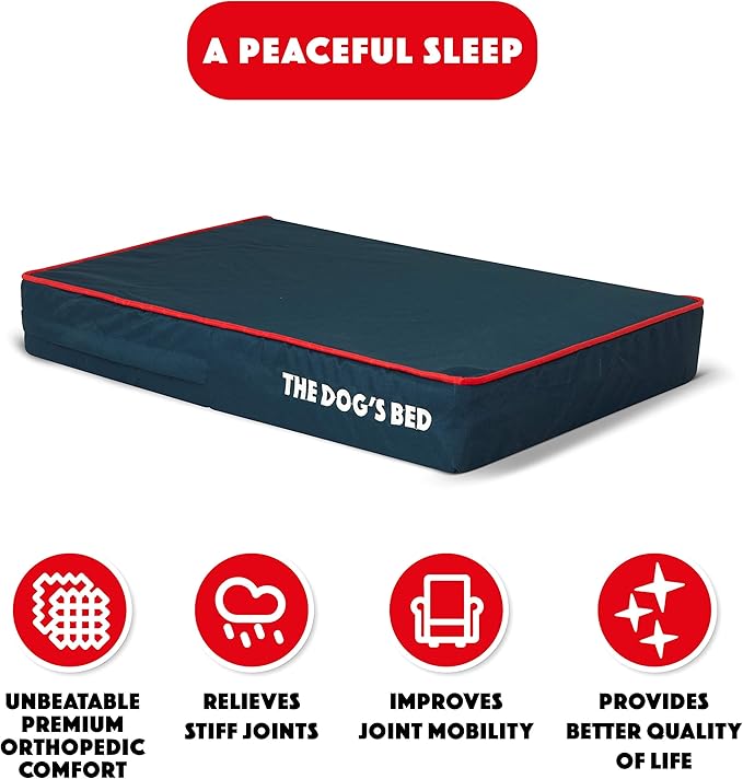 The Dog’s Bed Orthopedic Memory Foam Dog Bed Mattress, Oford Fabric, Blue with Red Trim, Small, 4-Inch