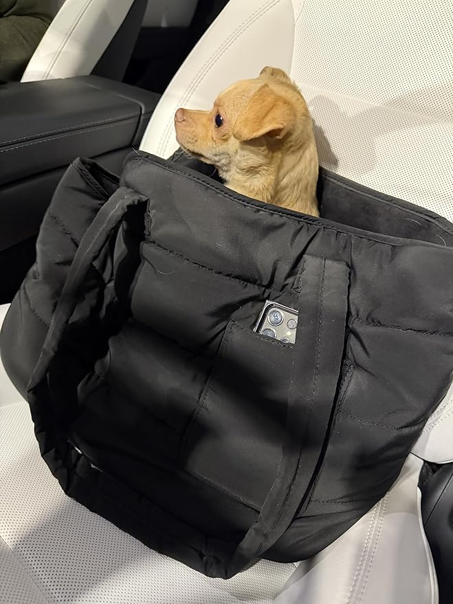 Dog Purse Carrier for Small Dogs, Puffer Dog Bag, Portable Travel Tote Bag for Small Dogs, with Safety Leash & Phone Pocket