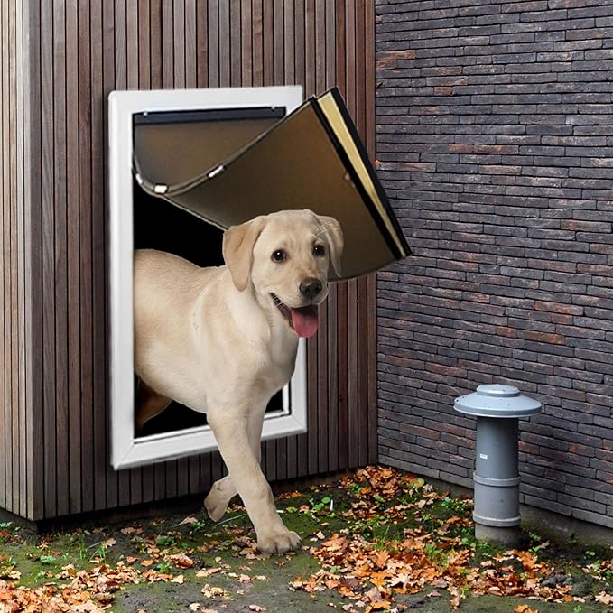 XL Dog Door for Wall - Aluminum Doggy Door for Wall Mounting - Double Flap for Ruff Weather, Extra Large Size for Giant Breed- Pet Safe Design