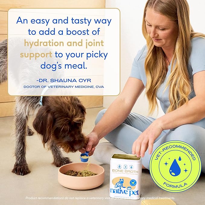 Native Pet Bone Broth for Dogs and Cats - Chicken Bone Broth Powder Dog Food Toppers for Picky Eaters - Provides Extra Nutrition for Joint Strength, Immune Support & Heart Health - 192 Scoops