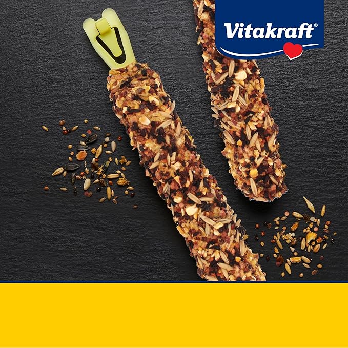 Vitakraft Crunch Sticks for Parrots Apricot and Cherry Flavor Natural Wood Chew Center with Clip Holder Long Lasting Treats for Conures and Parrots - 5.5 oz 2 Sticks