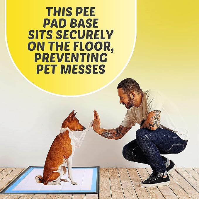 TidyFriend Dog Pee Pad Holder Tray Fits for 30” x 36” Pee Pads with Corner Lock Holes, Raised Edges, Non-Spill, Easy to Clean Silicone Dog Potty Tray Holder, for Indoor Floor Protection (Grey)