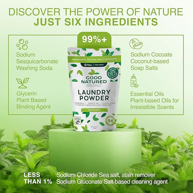 Good Natured Brand | Pet Stain & Odor Remover for Laundry | Pet Laundry Detergent for Dogs Beds, Cat Pee, Smell, Dog Drool | Hypoallergenic & Non-Toxic | Peppermint | 47oz 94 Loads